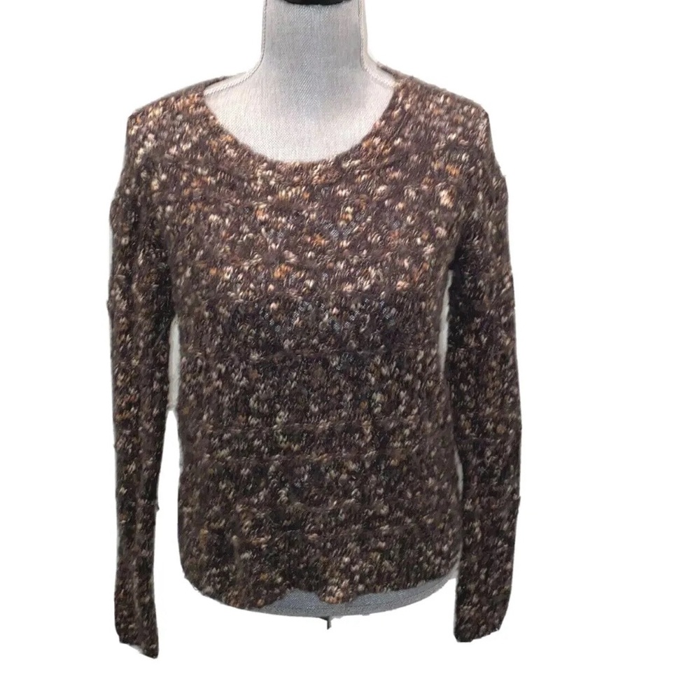 HINGE Open Knit Brown Flecked Long Sleeve Sweater Women’s Size Medium WOOL